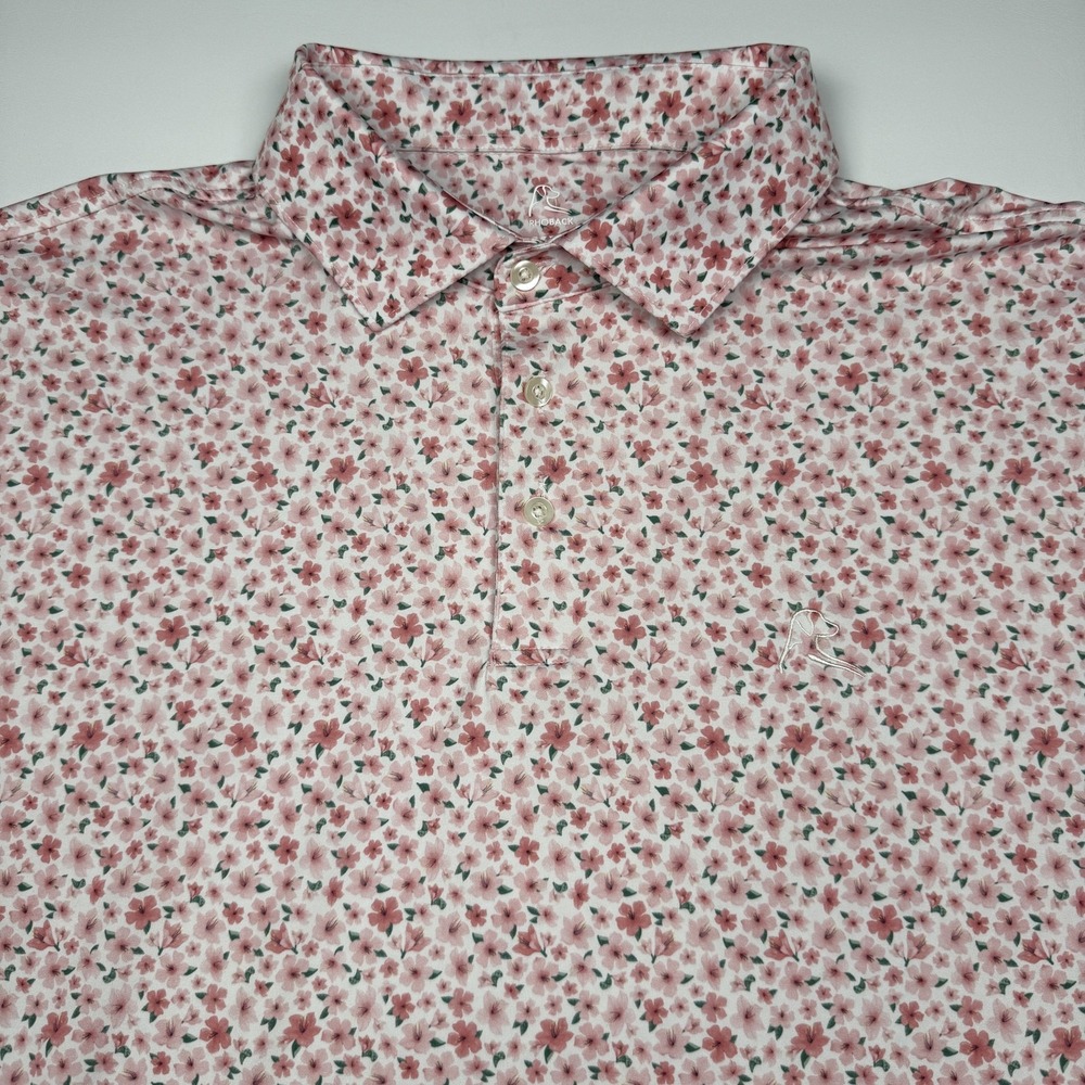 Rhoback Polo Shirt Mens 2XL Pink Floral Print Golf Performance Stretch Tech
